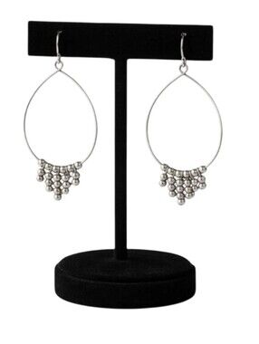 Chico’s Silver Oval Wire Hoop Beaded Earrings